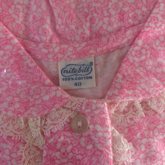 NEW Vintage GrantsIsis Pink Flannel Gown with Lace Size 40 - Picture 3 of 3